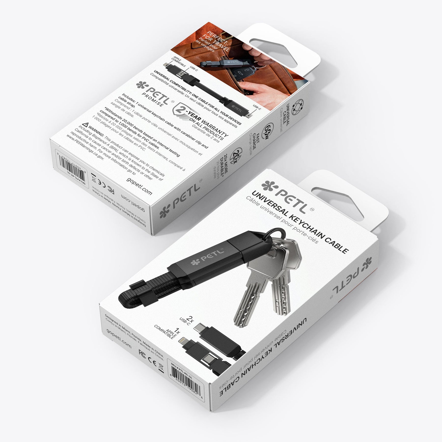 PETL 2 - in - 1 Keychain Cable. USB - C to USB - C & Lightning - goPETL