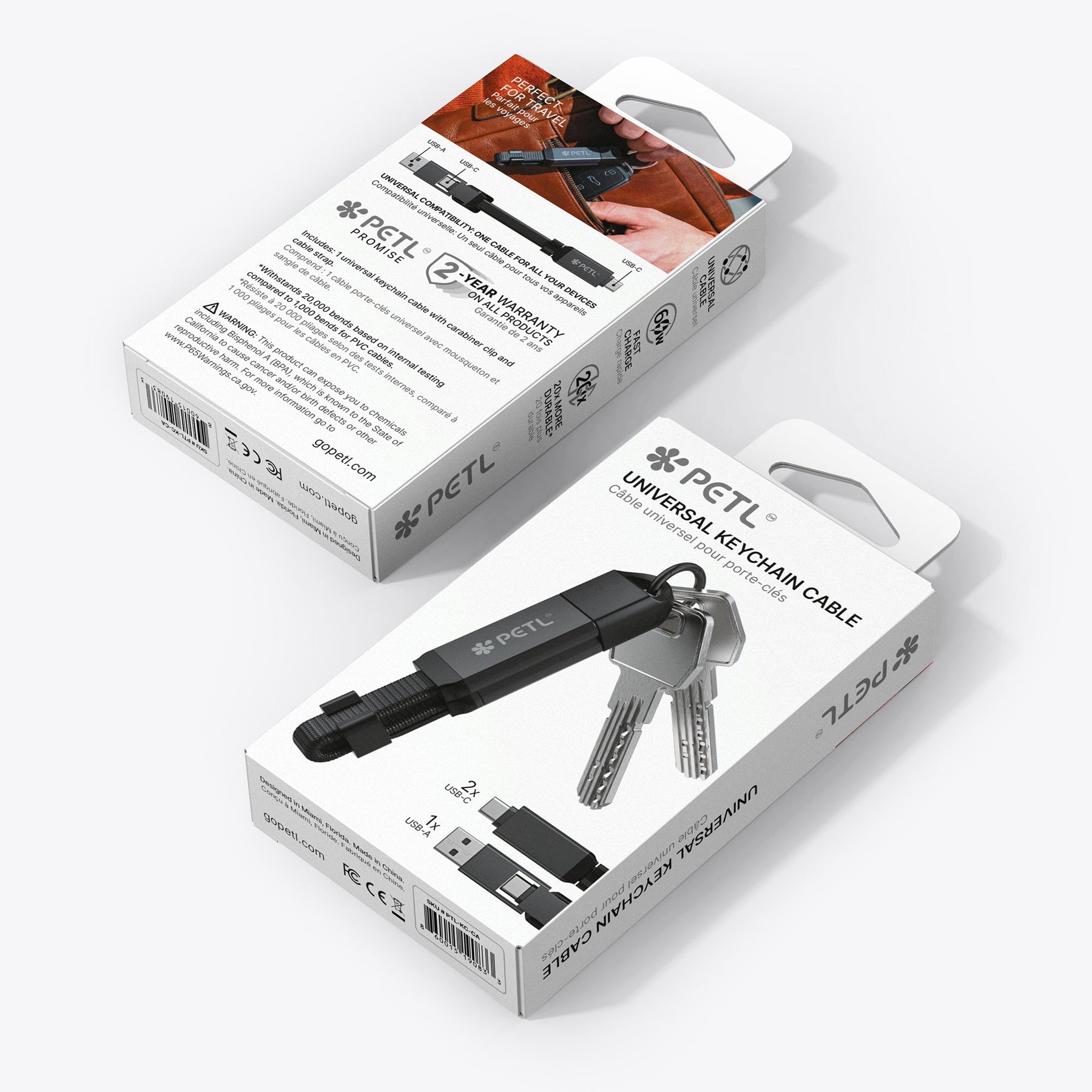 PETL 2 - in - 1 Keychain Cable. USB - C to USB - C & USB - A - goPETL