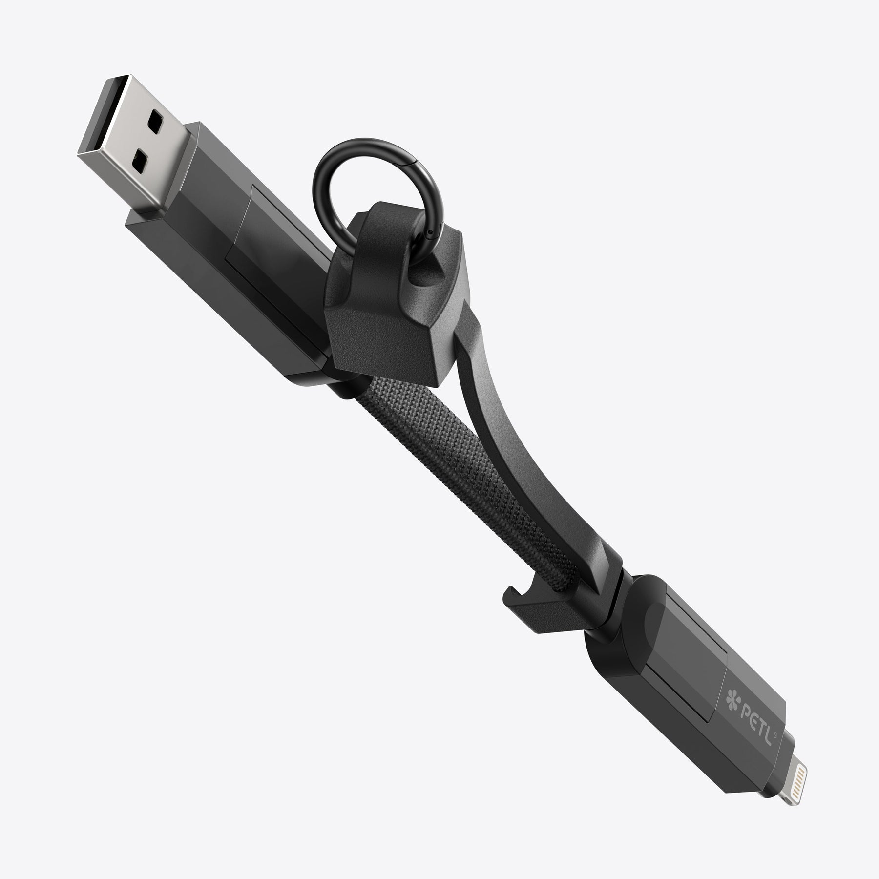 PETL 4-in-1 Keychain Cable. USB-C to USB-C, USB-C, USB-A to Lighting - goPETL
