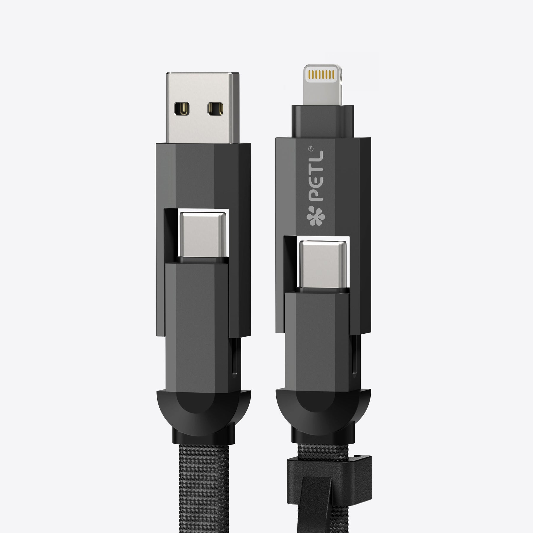PETL 4-in-1 Keychain Cable. USB-C to USB-C, USB-C, USB-A to Lighting - goPETL