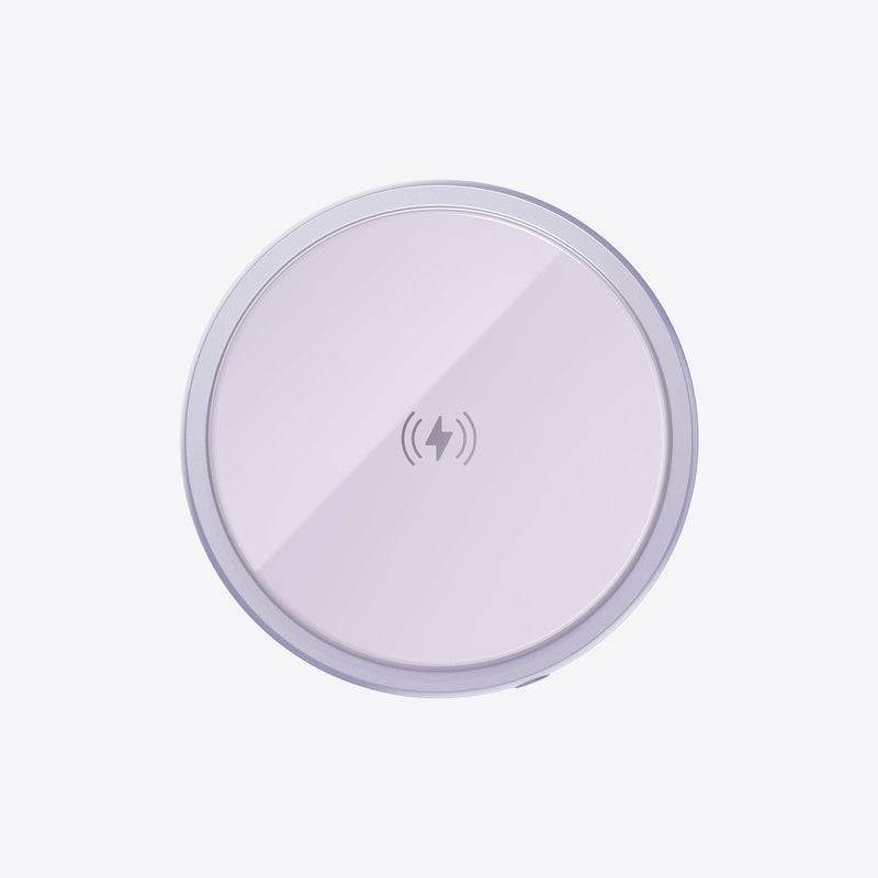 PETL MagSafe wireless charging pad in lavender with charging symbol displayed on surface.