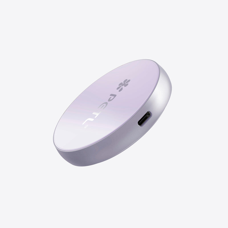 PETL MagSafe battery pack in lavender with USB-C port, displayed at an angle against a light background.