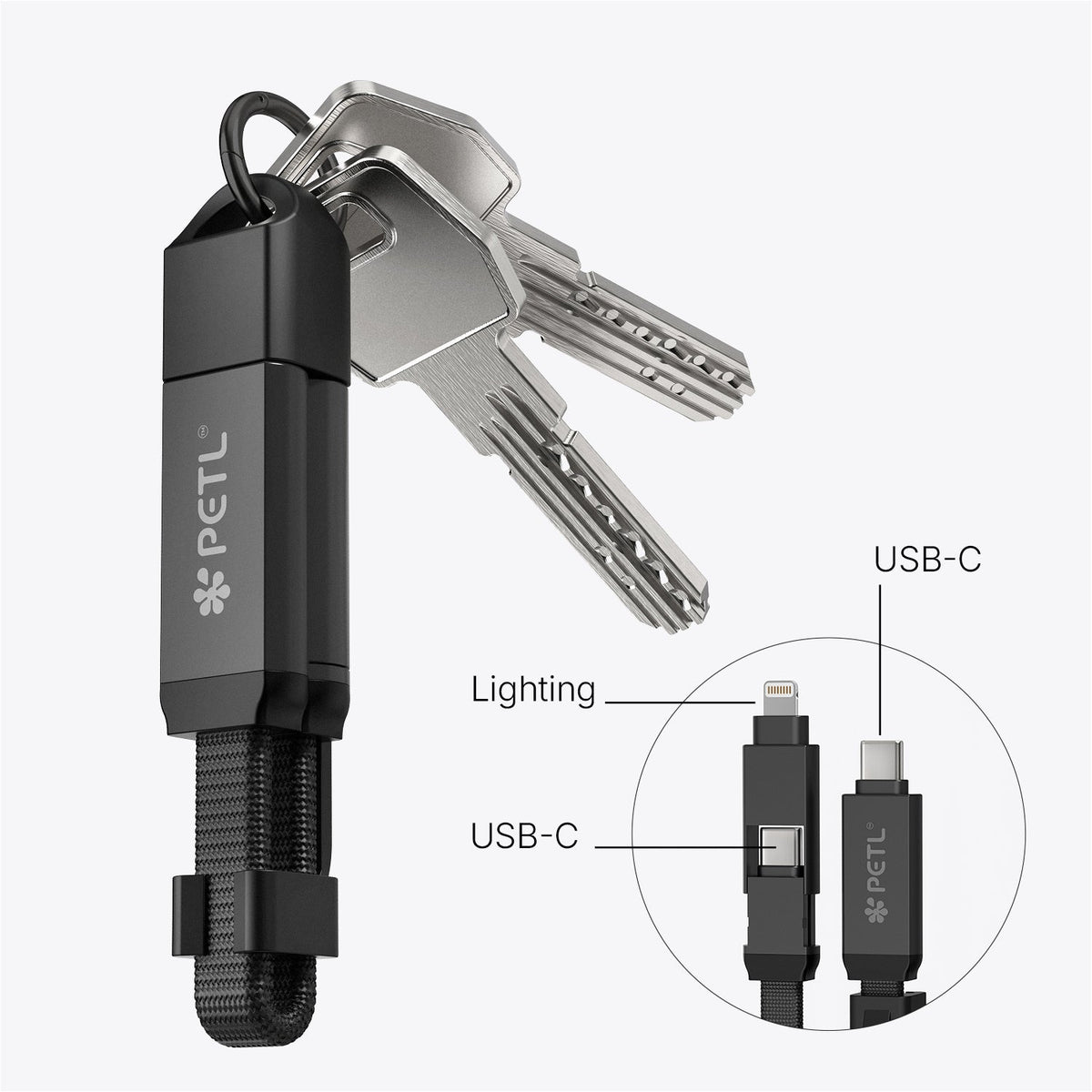 PETL 2 - in - 1 Keychain Cable. USB - C to USB - C & Lightning - goPETL
