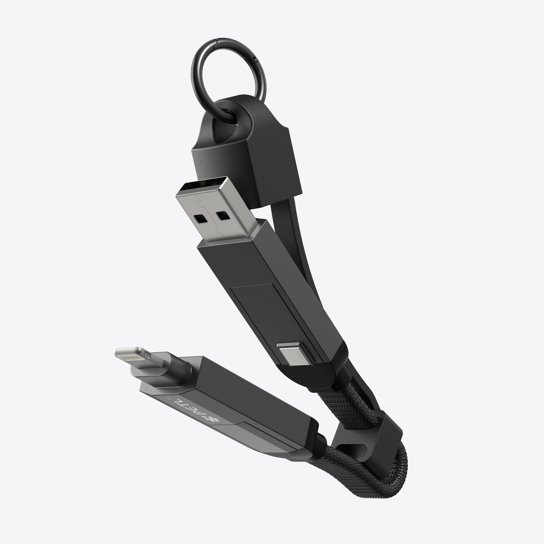 PETL 4-in-1 Keychain Cable. USB-C to USB-C, USB-C, USB-A to Lighting - goPETL